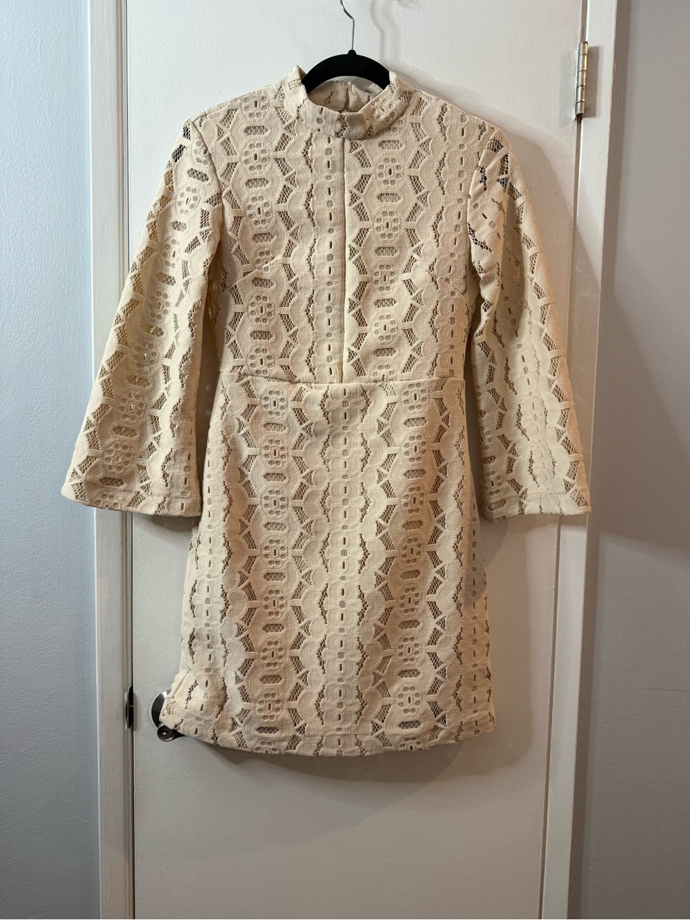 H&M Cream Lace Long Sleeve Mini Dress with High Neck